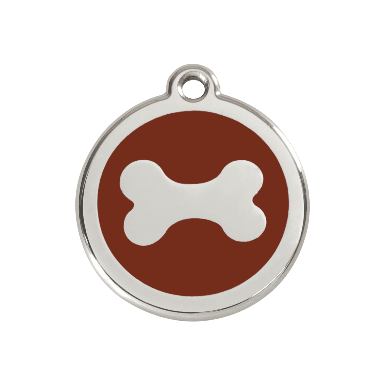 Vue avant - Médaille personnalisable pour chien Red Dingo en émail et acier inoxydable - Motif os brun - Talla M