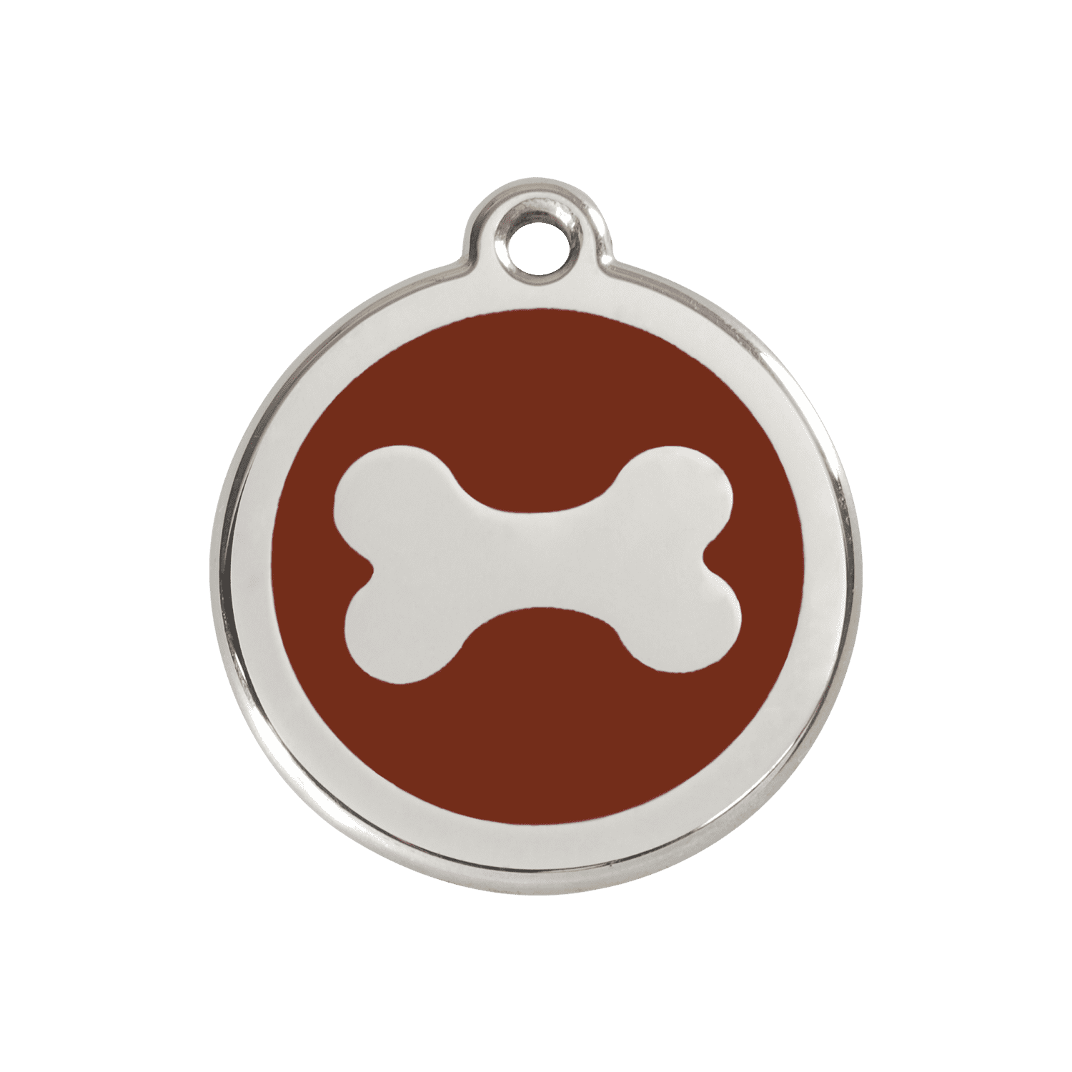 Vue avant - Médaille personnalisable pour chien Red Dingo en émail et acier inoxydable - Motif os brun - Talla M