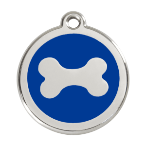 Placa para perro grande Hueso azul oscuro en esmalte y acero inoxidable