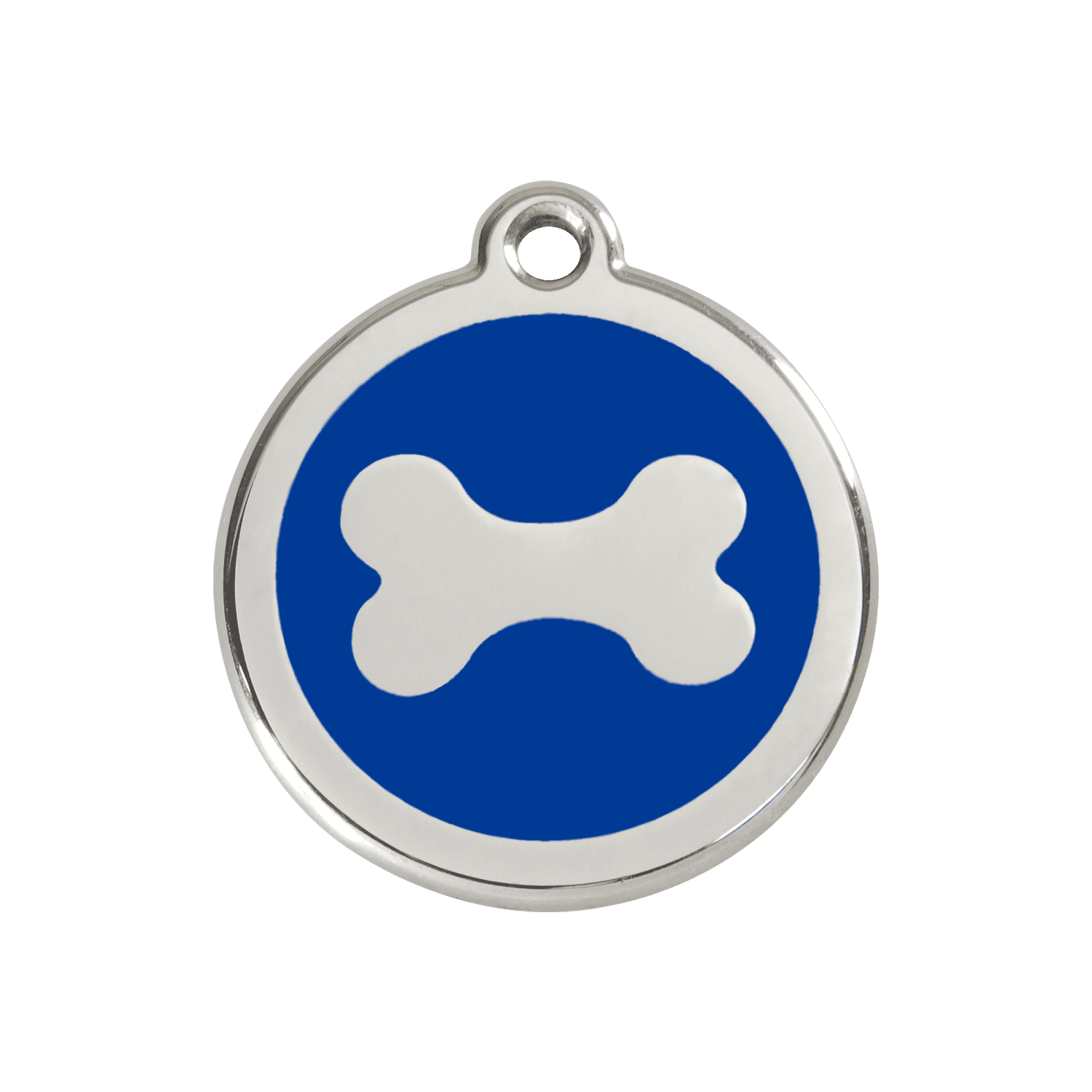 Vue avant - Médaille personnalisée pour chien Red Dingo Émail et acier inoxydable Os Bleu foncé - Talla M