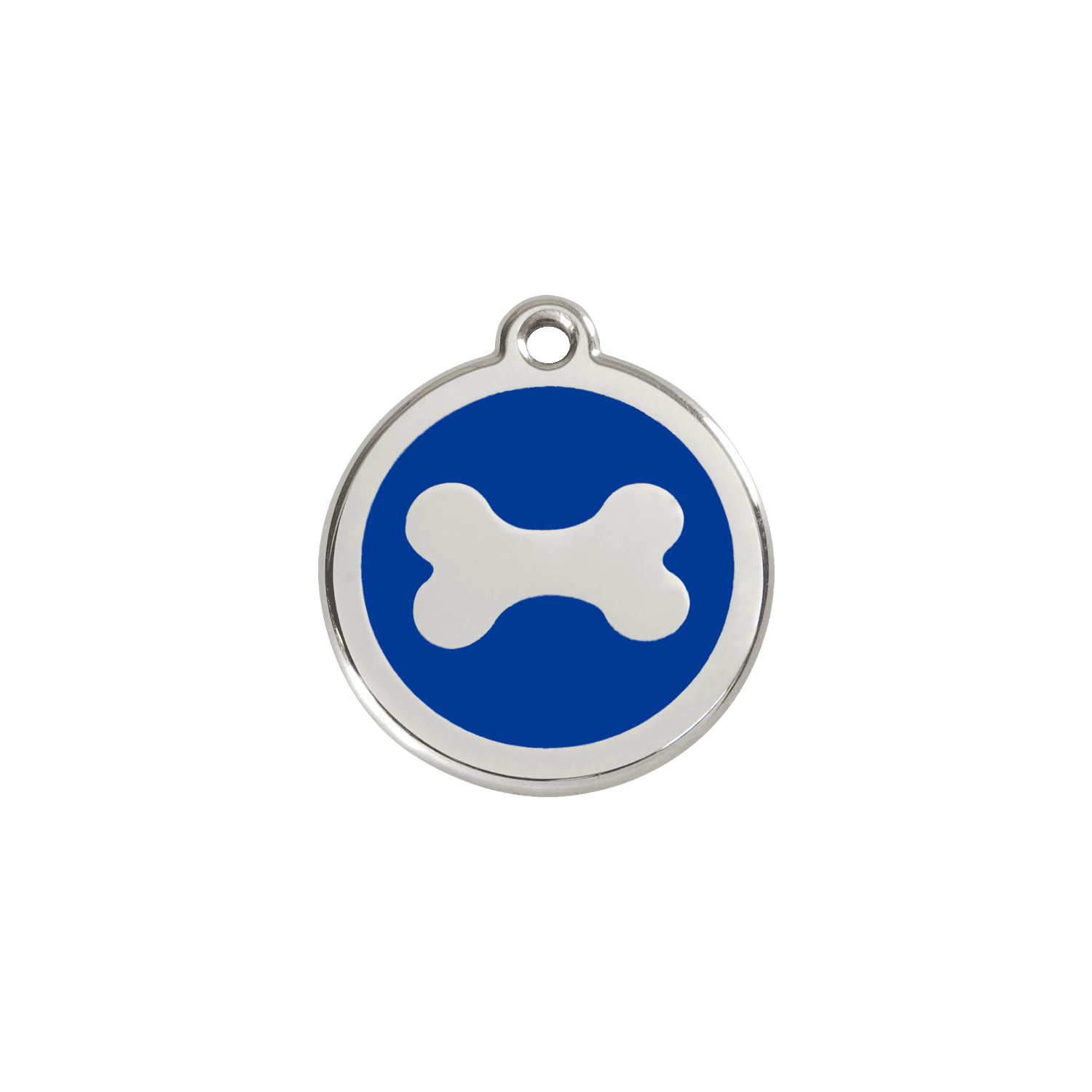 Vue avant - "Médaille personnalisée pour chien/chat Red Dingo en émail et acier inoxydable - Os bleu foncé - Talla S"