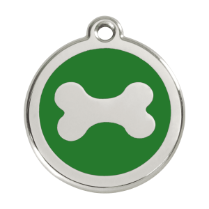 Placa para perro grande Hueso verde en esmalte y acero inoxidable