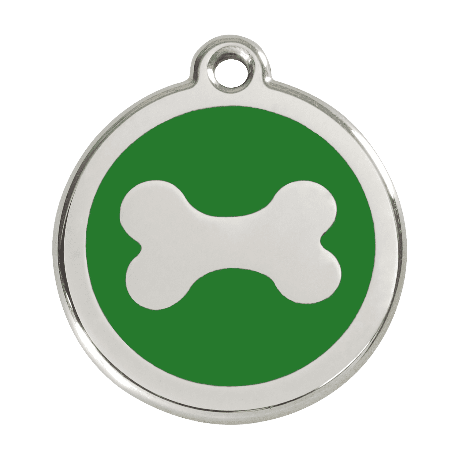 Vue avant - Médaille personnalisable pour chien en acier inoxydable - Os vert - Red Dingo - Talla L