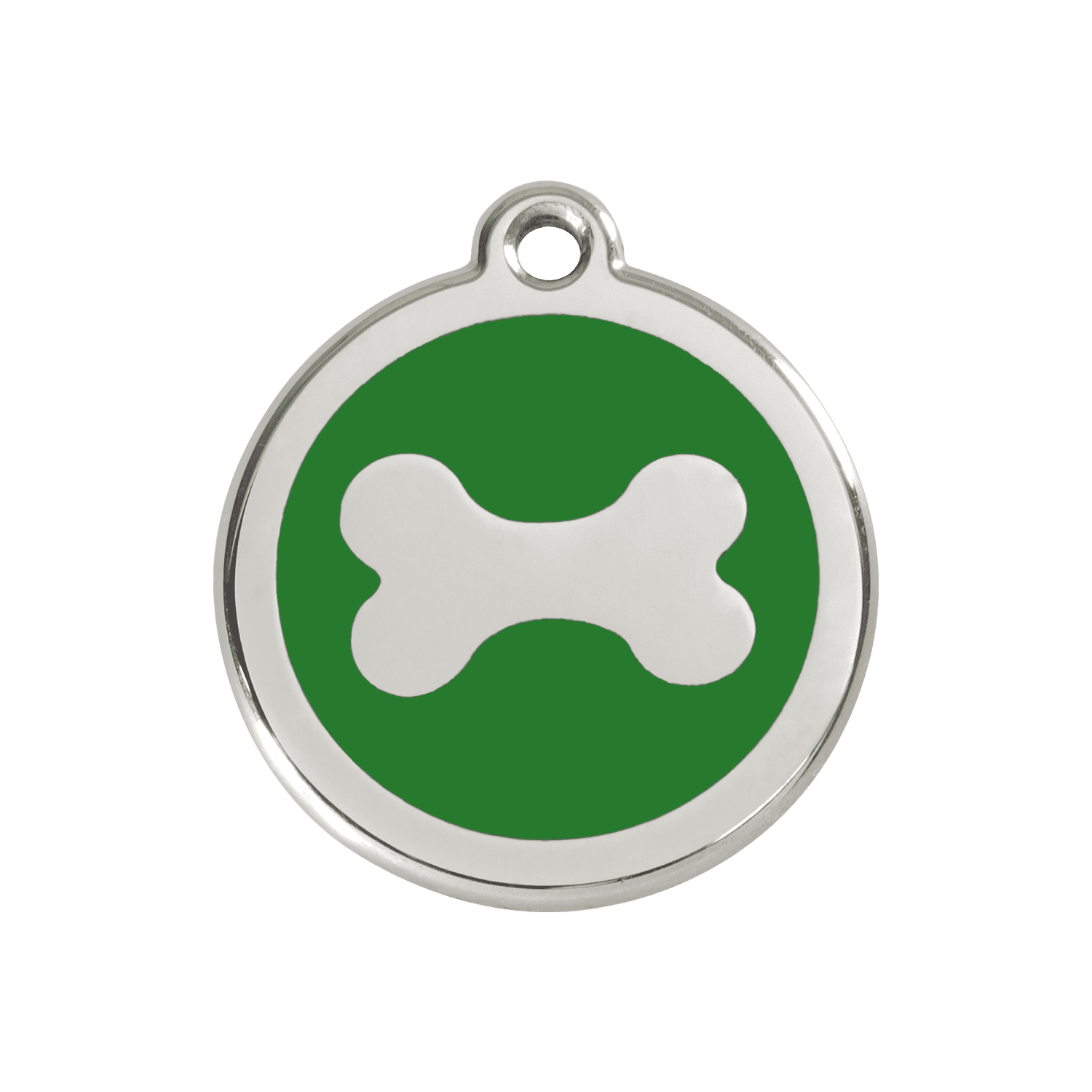 Vue avant - Médaille personnalisée pour chien Red Dingo en émail et acier inoxydable - Motif os vert - Talla M