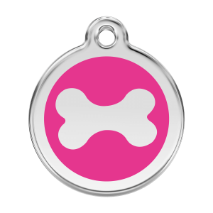 Placa para perro grande Hueso rosa fuerte en esmalte y acero inoxidable