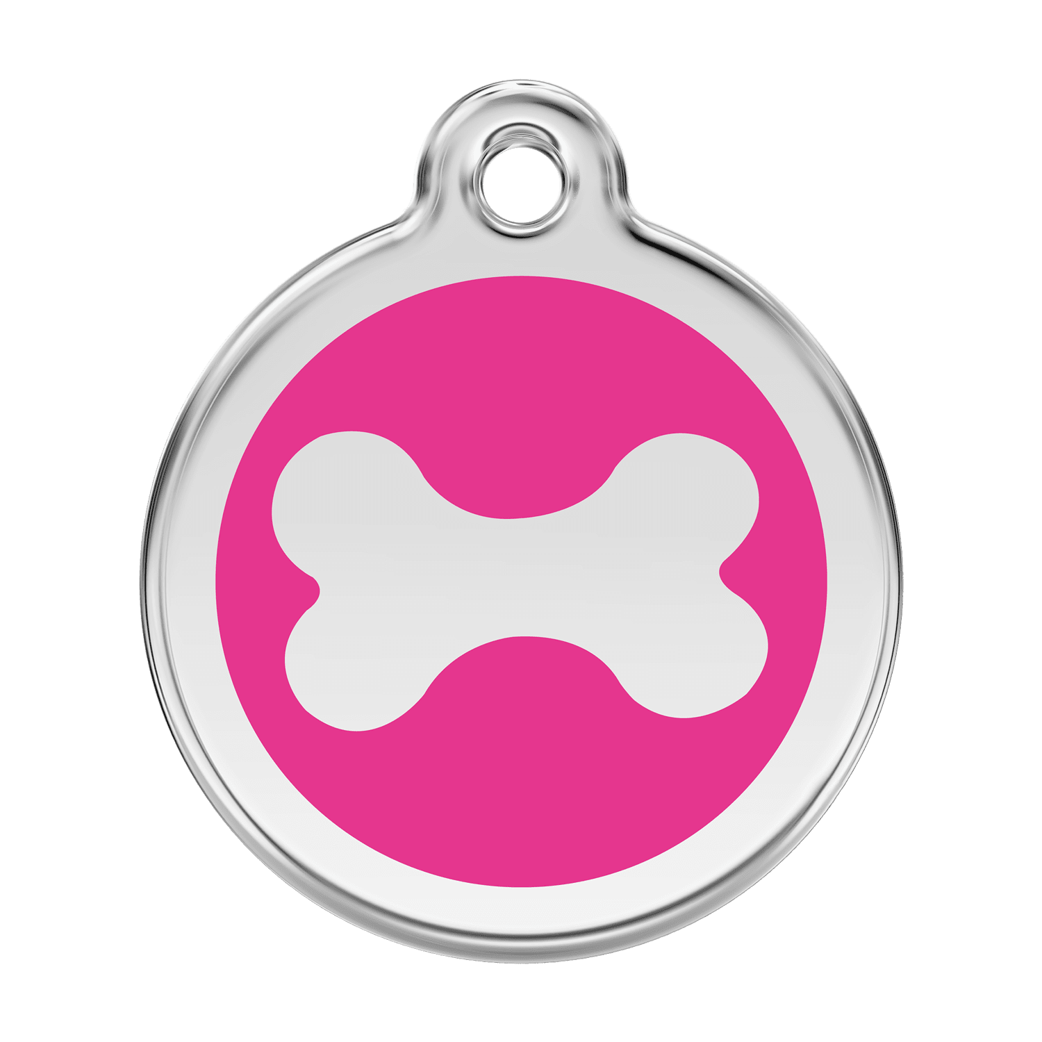 Vue avant - Médaille personnalisée pour chien Red Dingo Émail et acier inoxydable Os Rose vif - Talla L