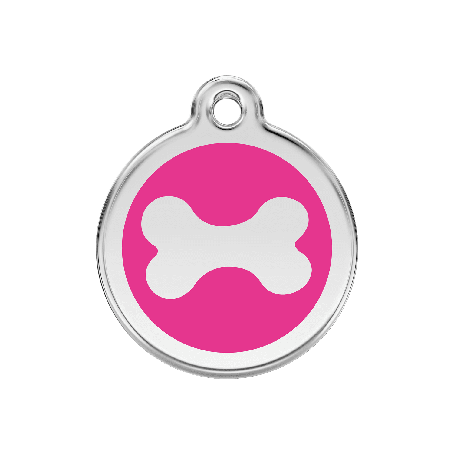 Vue avant - Médaille personnalisée pour chien Red Dingo Émail et acier inoxydable - Os rose vif - Talla M 30.00mm