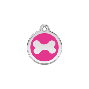 Placa para gato o perro pequeño Hueso esmalte rosa fuerte S