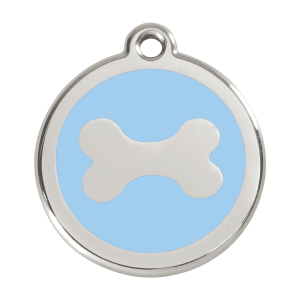 Placa para perro grande Hueso azul claro en esmalte y acero inoxidable