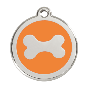 Placa para perro grande Hueso naranja en esmalte y acero inoxidable