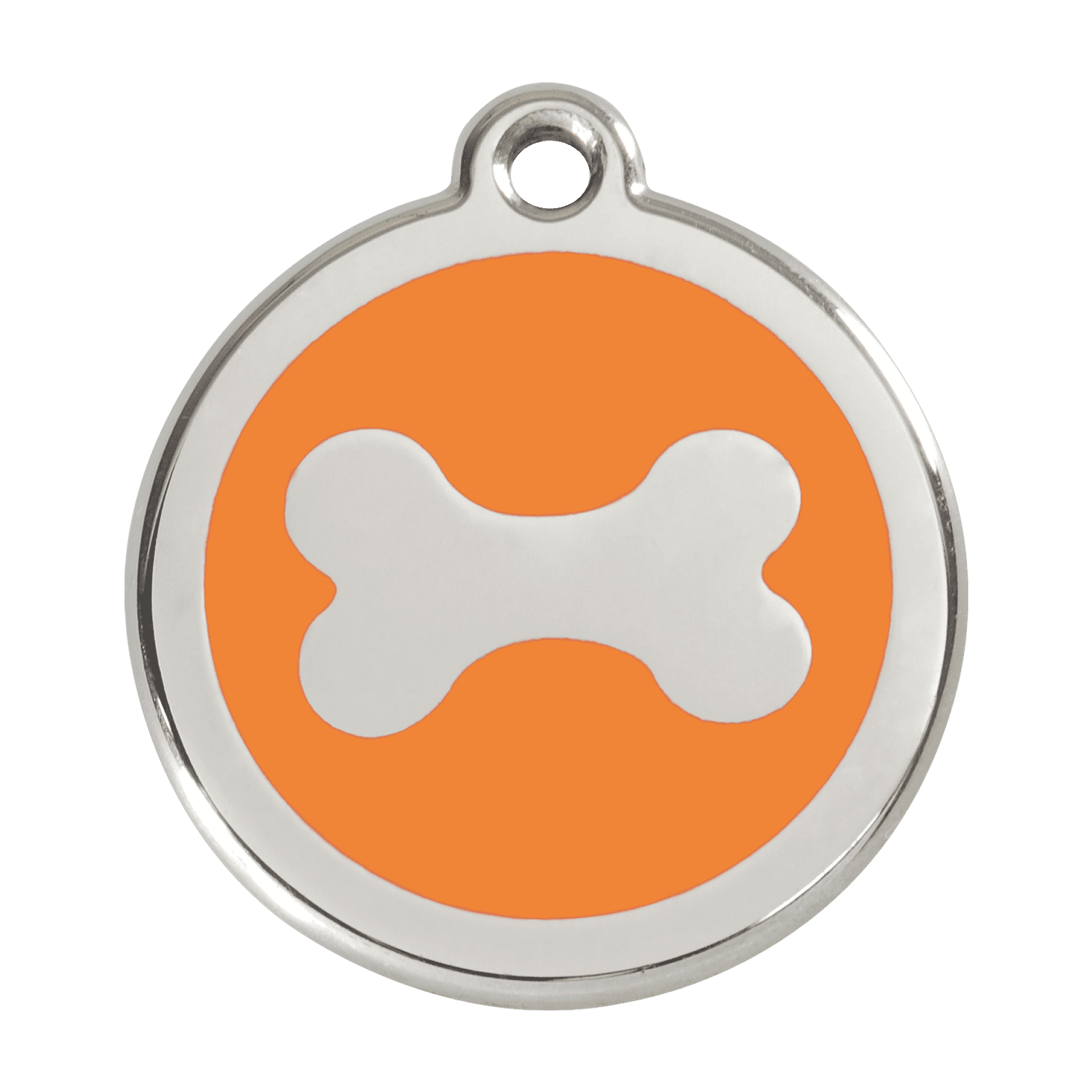 Vue avant - Médaille personnalisée pour chien Red Dingo en émail et acier inoxydable - Os orange - Talla L
