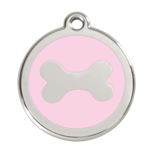 Placa para perro grande Hueso rosa en esmalte y acero inoxidable