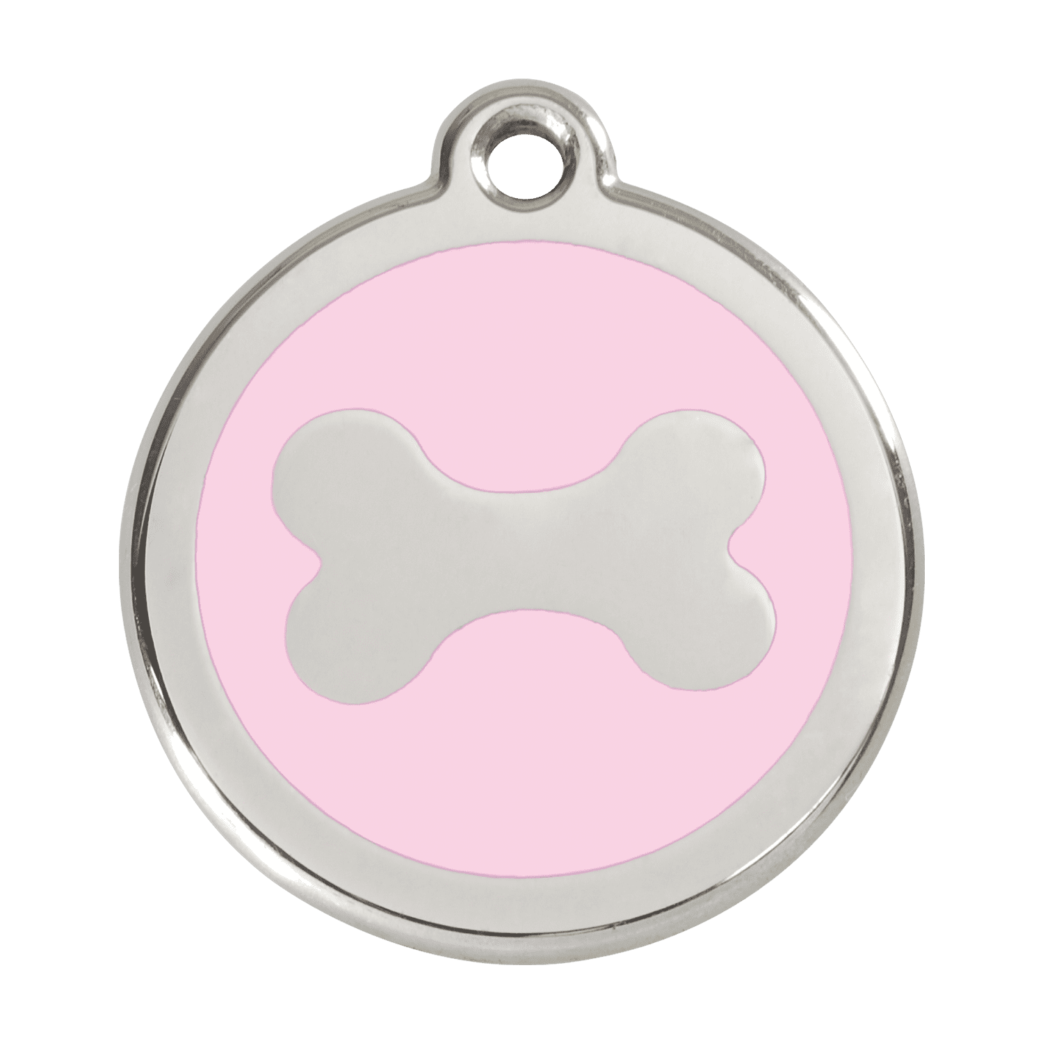 Vue avant - Médaille personnalisée pour chien Red Dingo, motif os rose en émail et acier inoxydable - Talla L