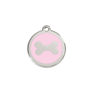 Placa para gato hueso rosa pequeña en esmalte y acero inoxidable
