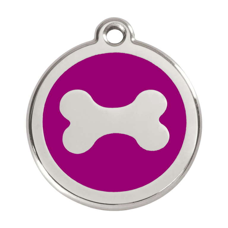Vue avant - Médaille personnalisée pour chien en acier inoxydable violet Red Dingo - Talla L
