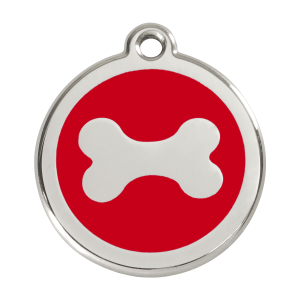 Placa para perro grande Hueso rojo en esmalte y acero inoxidable