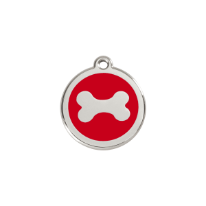 Placa para gato hueso rojo en esmalte y acero inoxidable pequeña