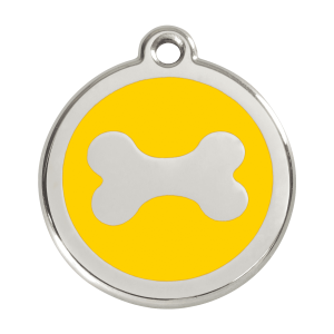 Placa para perro grande Hueso amarillo en esmalte y acero inoxidable