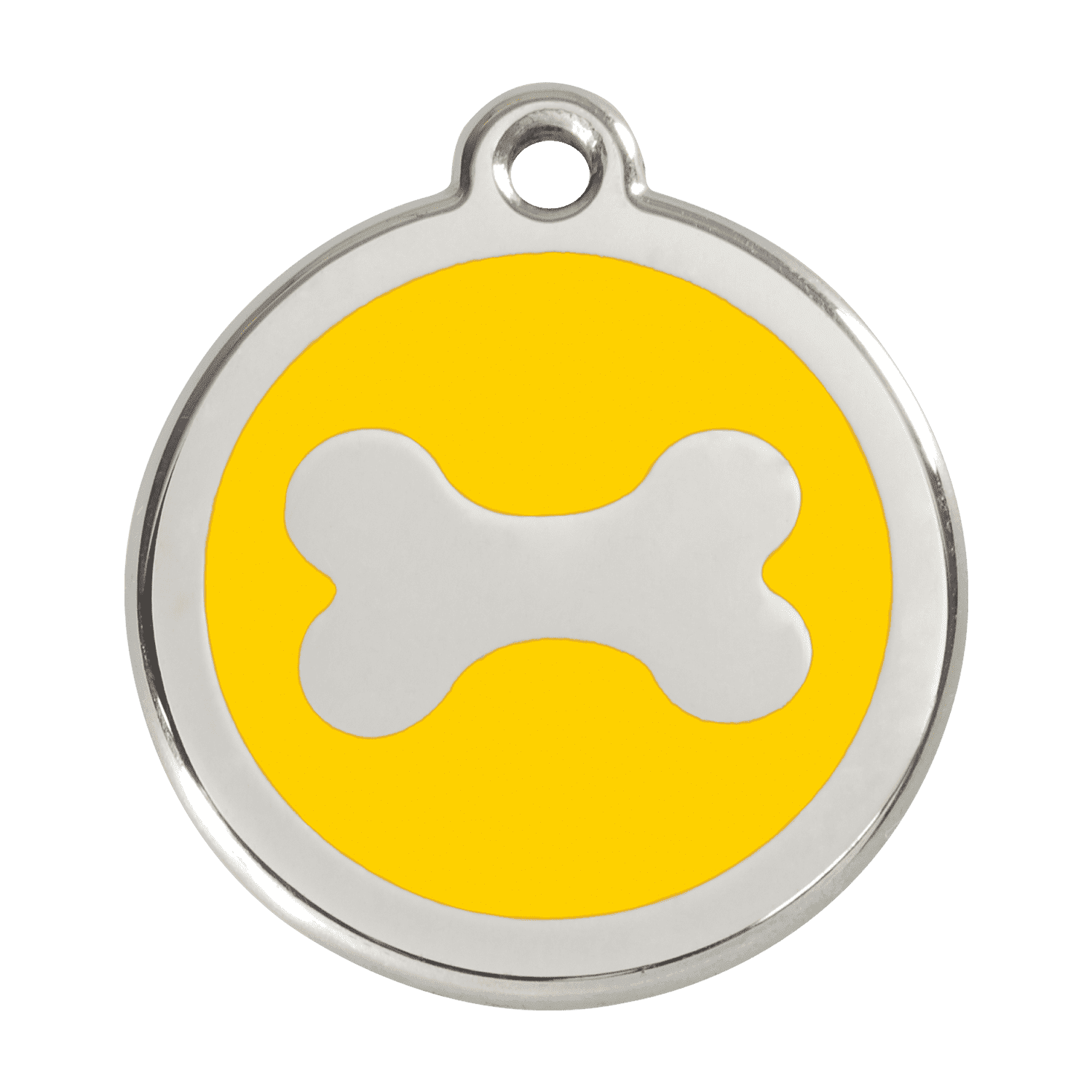 Vue avant - Médaille personnalisée pour chien en acier inoxydable jaune Red Dingo - Talla L - Os - 01-BN-YE-LG