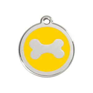 Placa para perro hueso amarillo esmaltada tamaño M