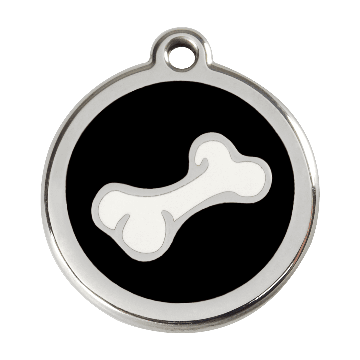 Vue avant - Médaille personnalisable pour chien en émail et acier inoxydable - Red Dingo - Os noir - Talla L