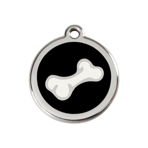 Placa para perro mediana con diseño de hueso en esmalte negro