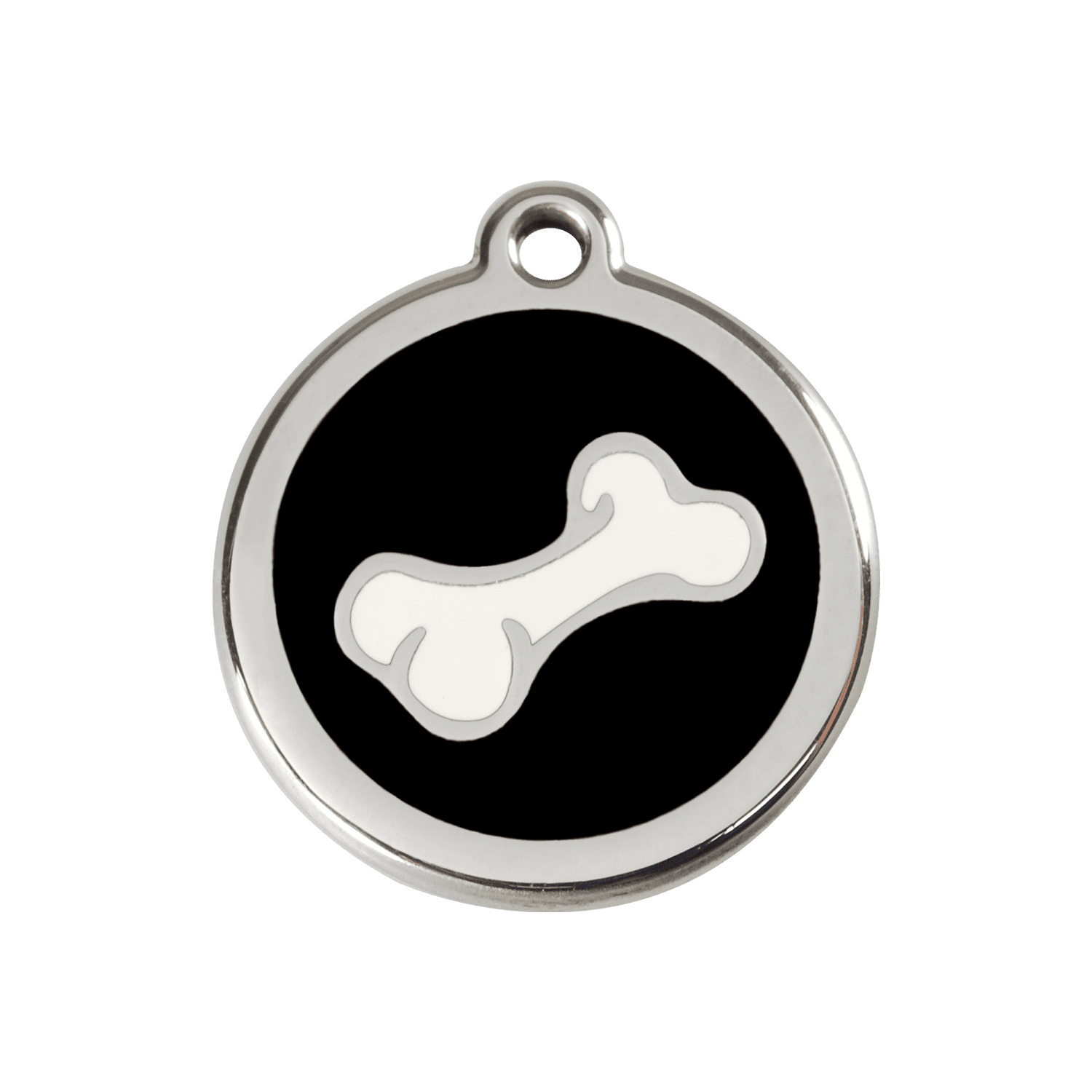 Vue avant - Médaille personnalisée pour chien Red Dingo Émail et acier inoxydable - Os noir - Talla M