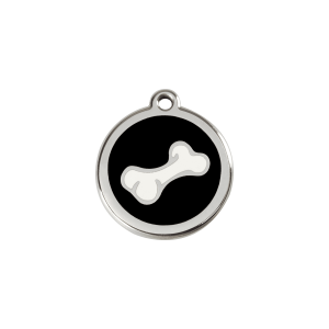 Placa para gato pequeña con diseño hueso en esmalte negro