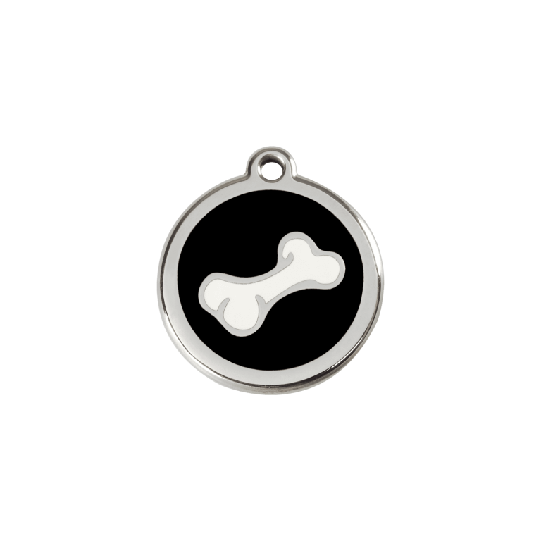 Vue avant - Médaille personnalisée Red Dingo Émail/Acier inoxydable - Os noir - Talla S