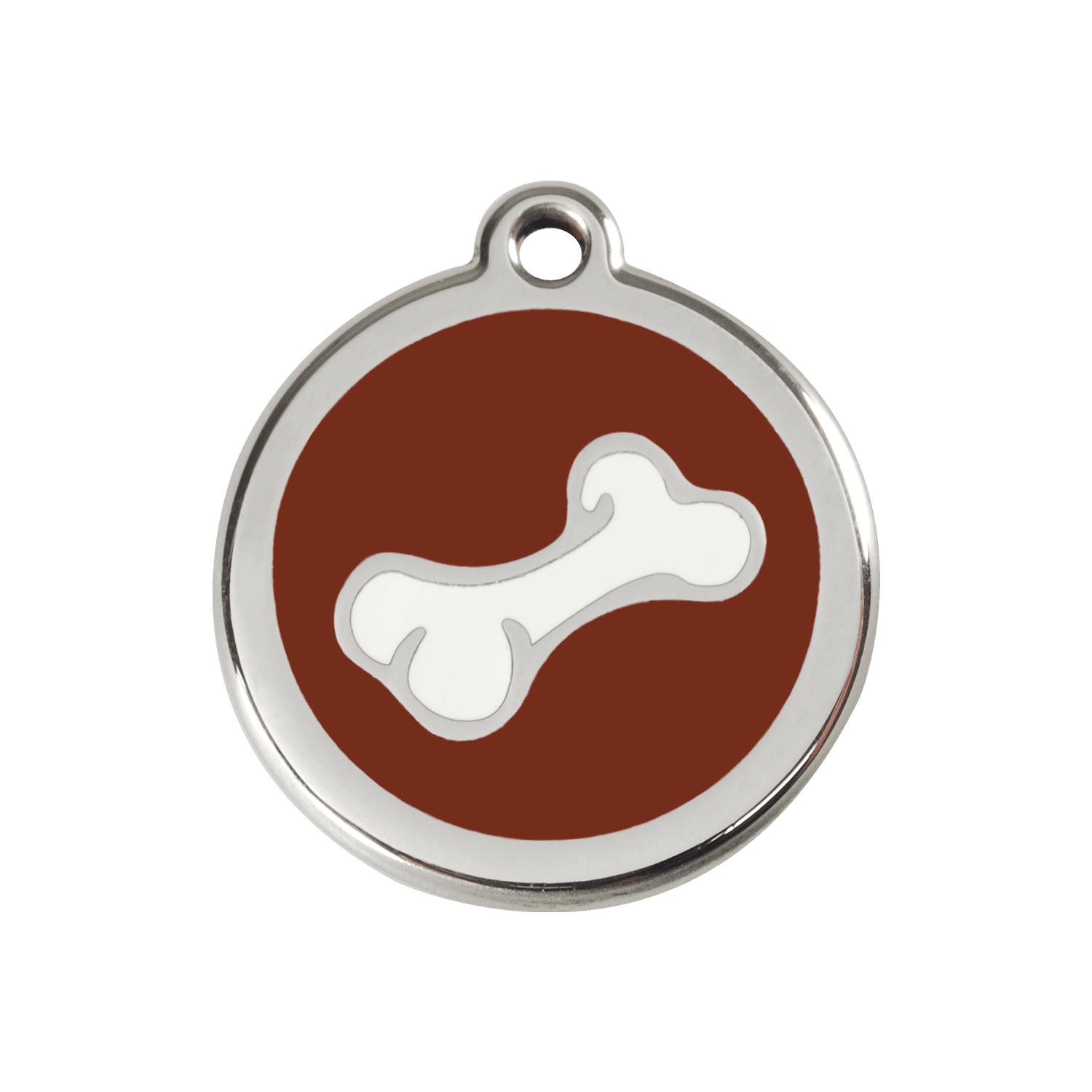 Vue avant - Médaille personnalisée pour chien Red Dingo en émail et acier inoxydable - Os brun - Talla M