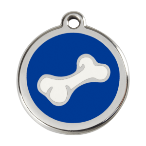Placa para perro grande con hueso de dibujos en esmalte azul oscuro