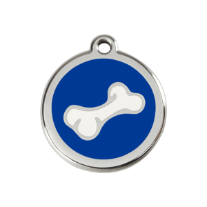 Placa para perro mediana con diseño de hueso en esmalte azul oscuro