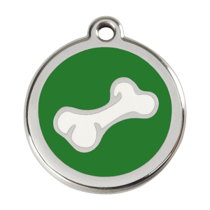 Placa para perro grande con hueso de dibujos en esmalte verde