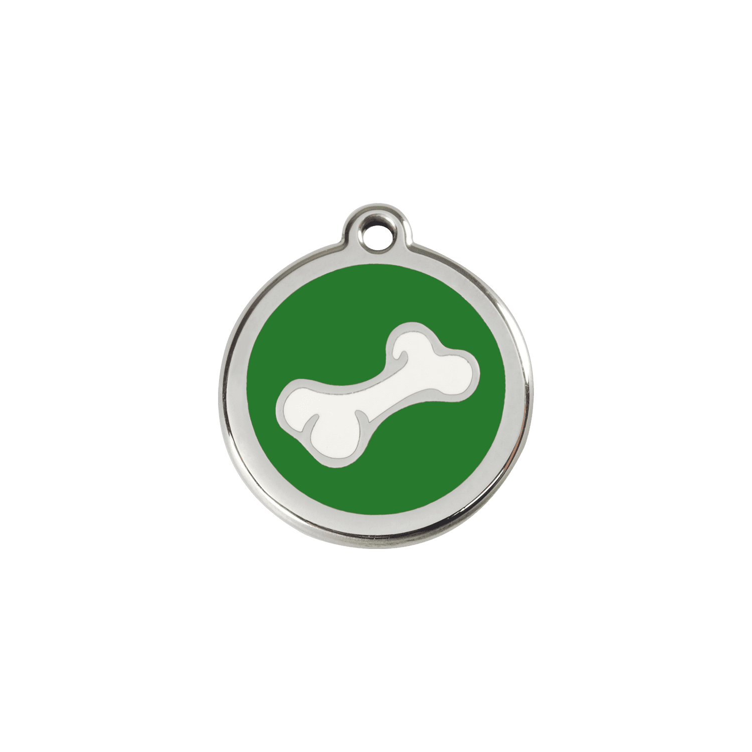 Vue avant - Médaille personnalisée pour chien/chat Red Dingo Émail et acier inoxydable - Os vert - Talla S
