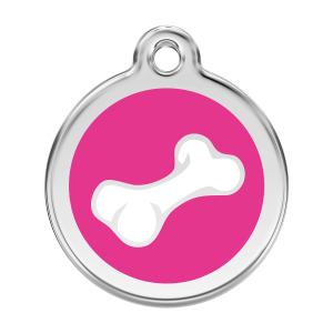 Placa para perro grande con hueso de dibujos en esmalte rosa fuerte
