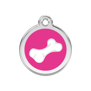 Placa para perro mediana con diseño de hueso en esmalte rosa intenso