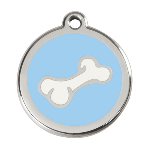 Placa para perro grande con hueso de dibujos en esmalte azul claro