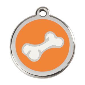Placa para perro grande con hueso de dibujos en esmalte naranja