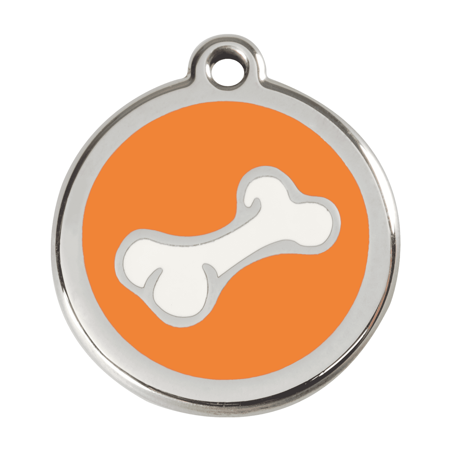 Vue avant - Médaille personnalisée pour chien Red Dingo en émail et acier inoxydable - Os orange - Talla L