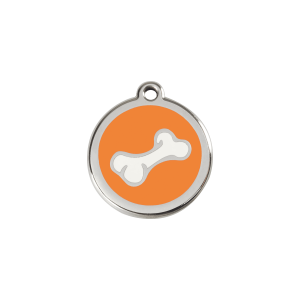Placa para gato pequeña hueso dibujos esmalte naranja acero inoxidable