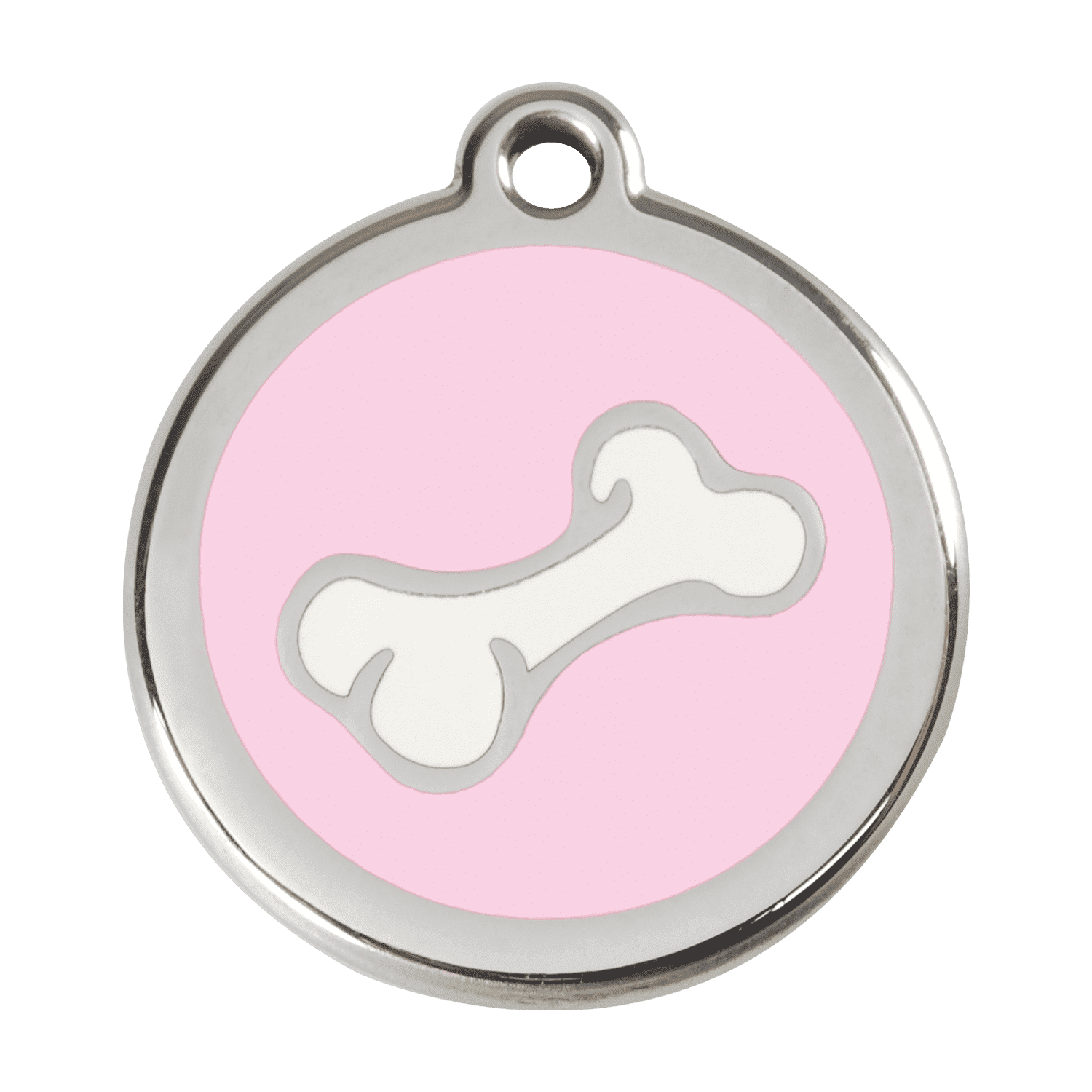 Vue avant - Médaille personnalisée pour chien Red Dingo Émail et acier inoxydable Os rose - Talla L