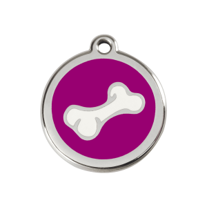 Placa para perro mediana con diseño de hueso en esmalte violeta