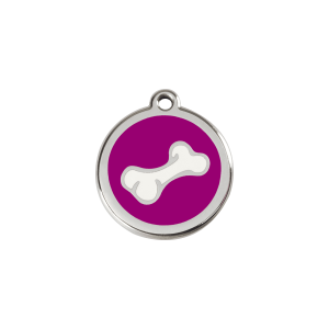 Placa para gato pequeña hueso dibujos esmalte violeta acero inoxidable