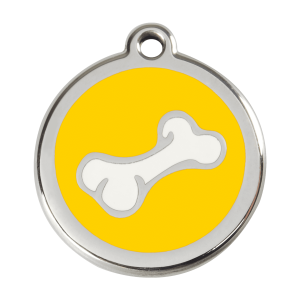 Placa para perro grande hueso dibujos esmalte amarillo