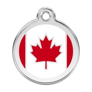Placa para perro grande con diseño Bandera Canadiense en esmalte rojo y acero inoxidable