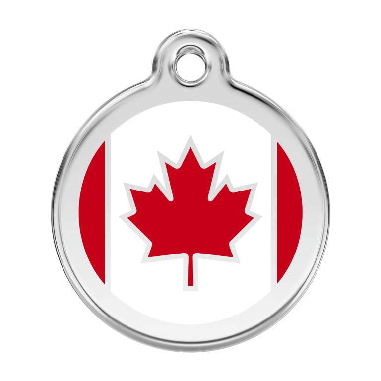 Vue avant - Médaille personnalisée pour chien - Red Dingo - Drapeau canadien - Rouge - Talla L