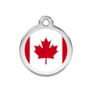 Placa para perro mediana con diseño Bandera Canadiense en esmalte rojo y acero inoxidable
