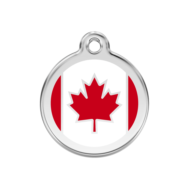 Vue avant - Médaille personnalisée pour chien ou chat - Red Dingo - Drapeau canadien - Rouge - Talla M