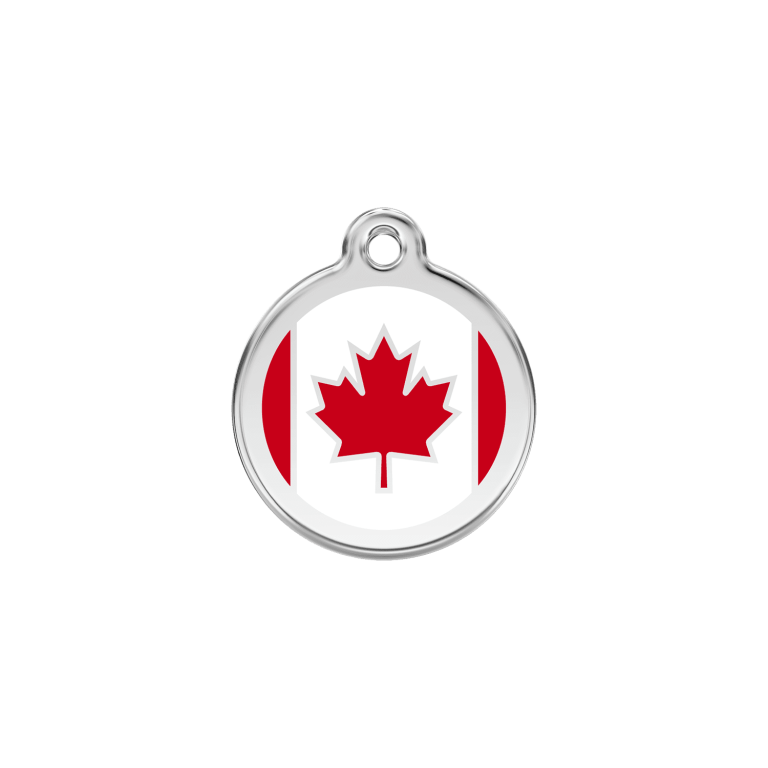 Vue avant - Médaille personnalisée pour chien/chat Red Dingo Émail & Acier Inoxydable Drapeau Canadien - Talla S