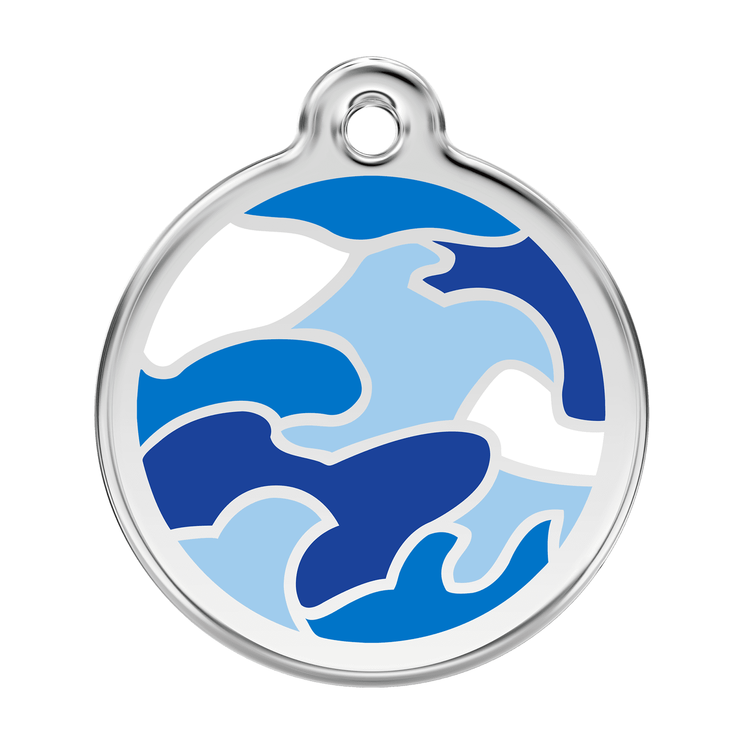 Vue avant - Médaille personnalisée pour chien Red Dingo Émail et acier inoxydable - Motif camouflage - Bleu foncé - Talla L